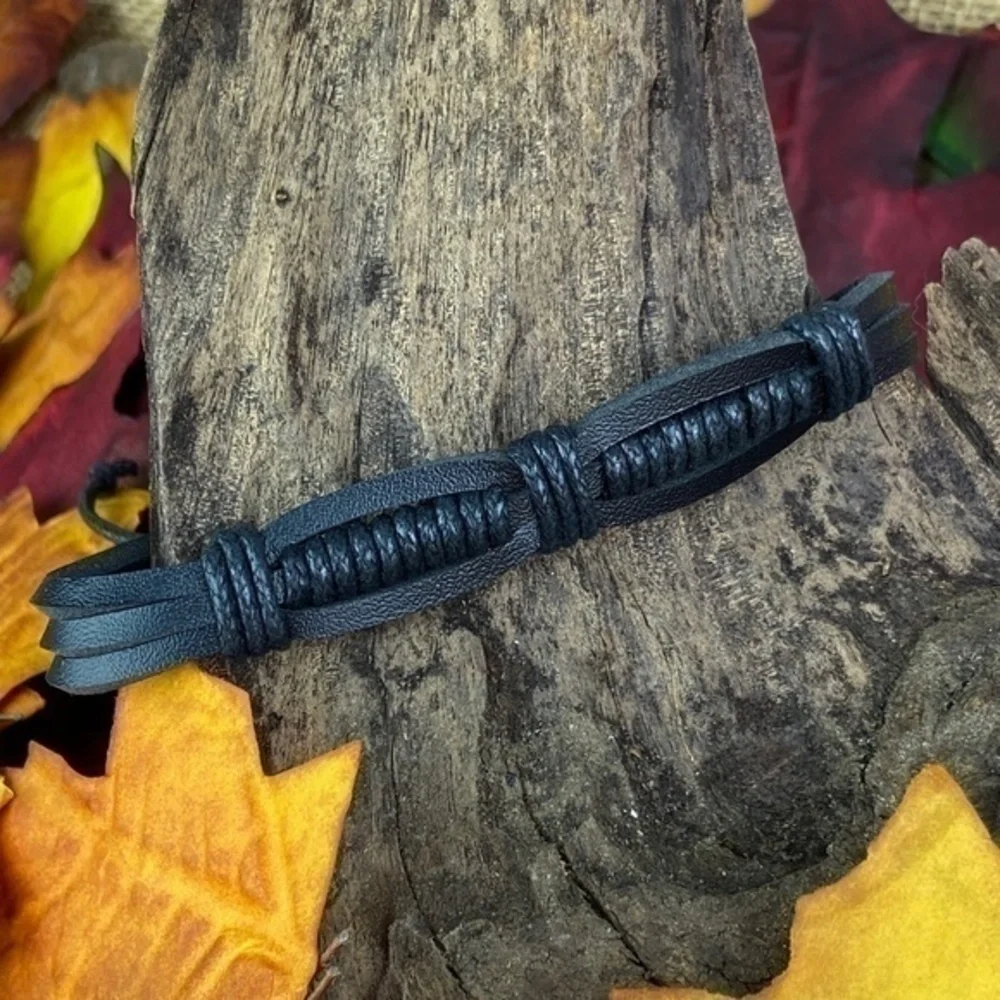 Mens Bracelets Bundle 4 Piece Adjustable Size Leather and Bead Bracelets